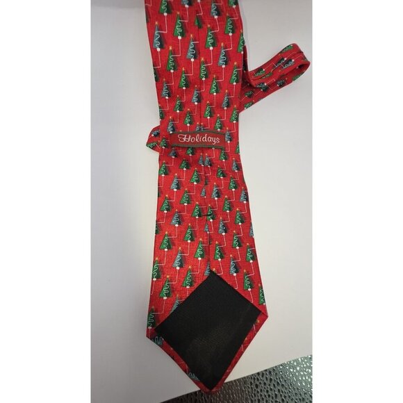 Holidays by MMG Men's Neck Tie Red Christmas Trees 58" 100% Silk USA EUC - Picture 5 of 7